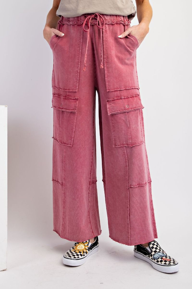 Easel Plus Mineral Washed Terry Knit Cargo Sweatpants Pants
