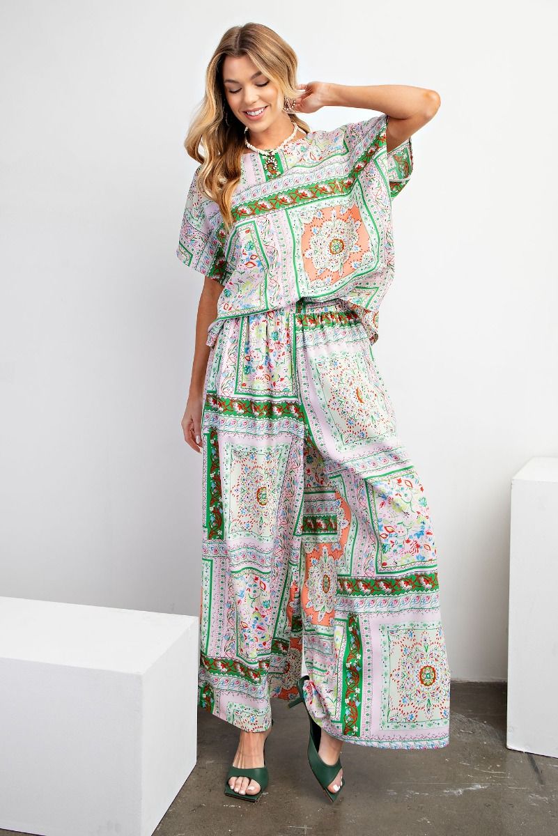 Easel Plus Scarf Printed Wool Peach Wide Leg Fit Pants