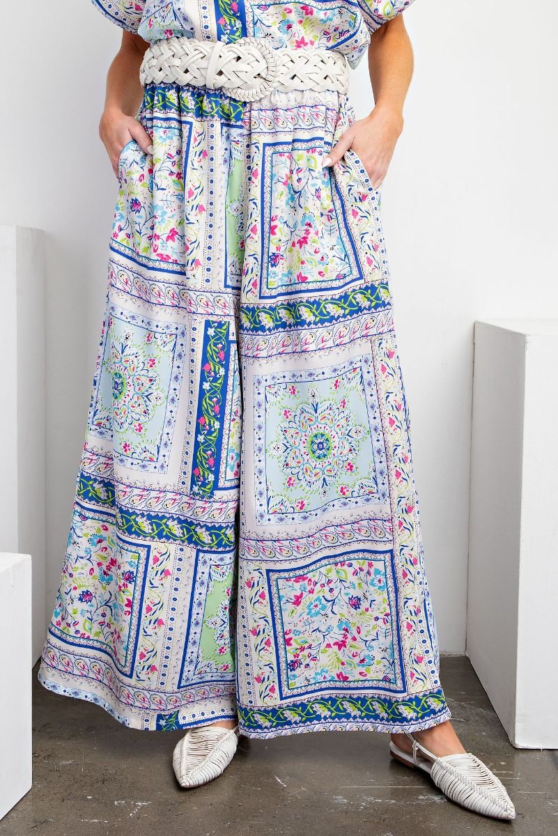 Easel Plus Scarf Printed Wool Peach Wide Leg Fit Pants