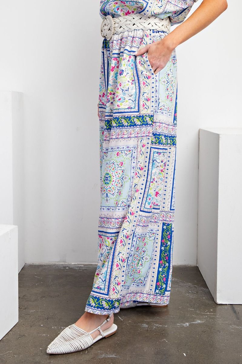 Easel Plus Scarf Printed Wool Peach Wide Leg Fit Pants