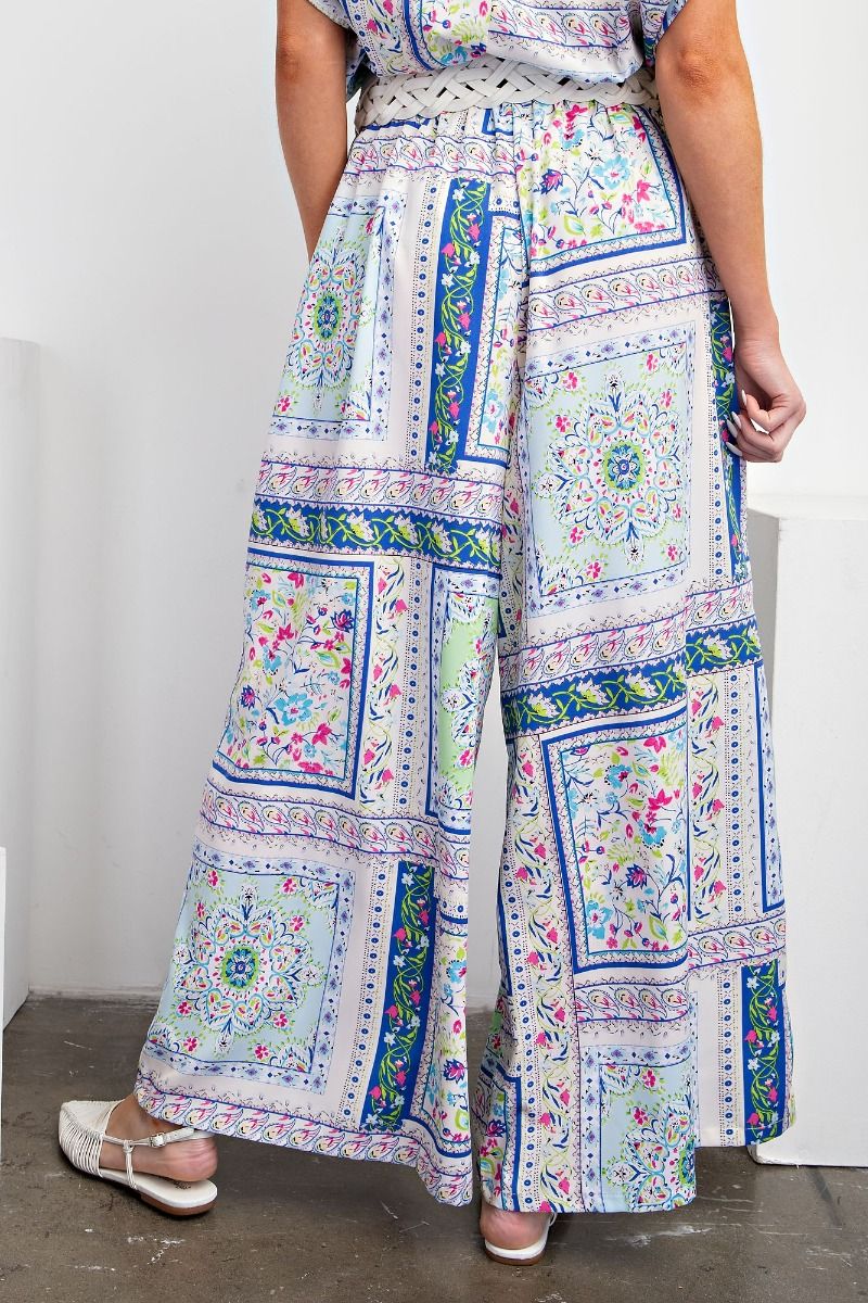 Easel Plus Scarf Printed Wool Peach Wide Leg Fit Pants