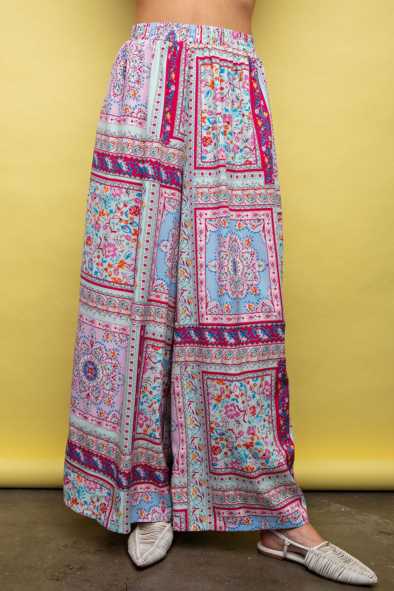 Easel Plus Scarf Printed Wool Peach Wide Leg Fit Pants