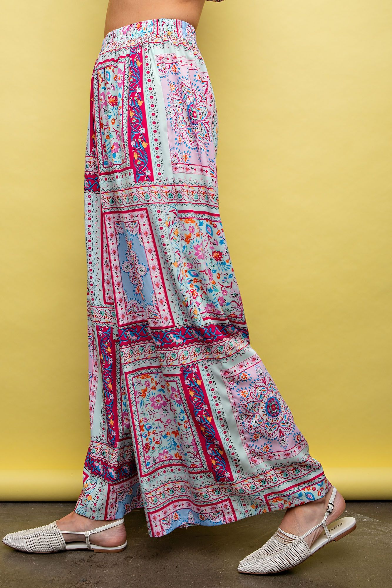 Easel Plus Scarf Printed Wool Peach Wide Leg Fit Pants