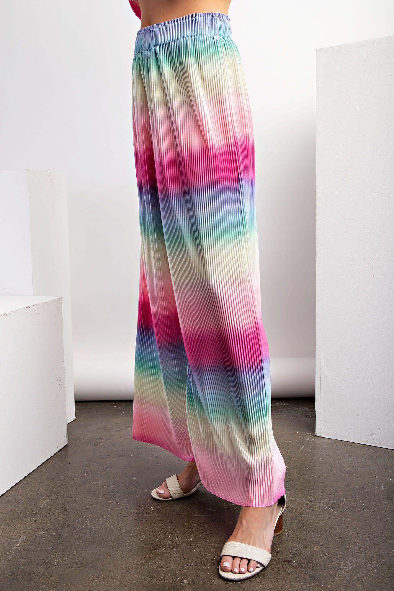 Easel Plus Ombre Print Pleated Satin Lounge Pants