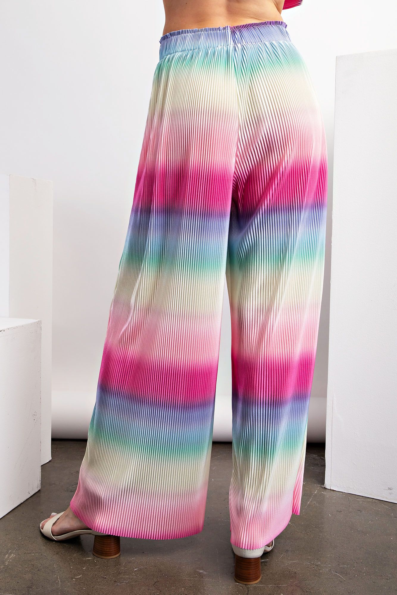 Easel Plus Ombre Print Pleated Satin Lounge Pants