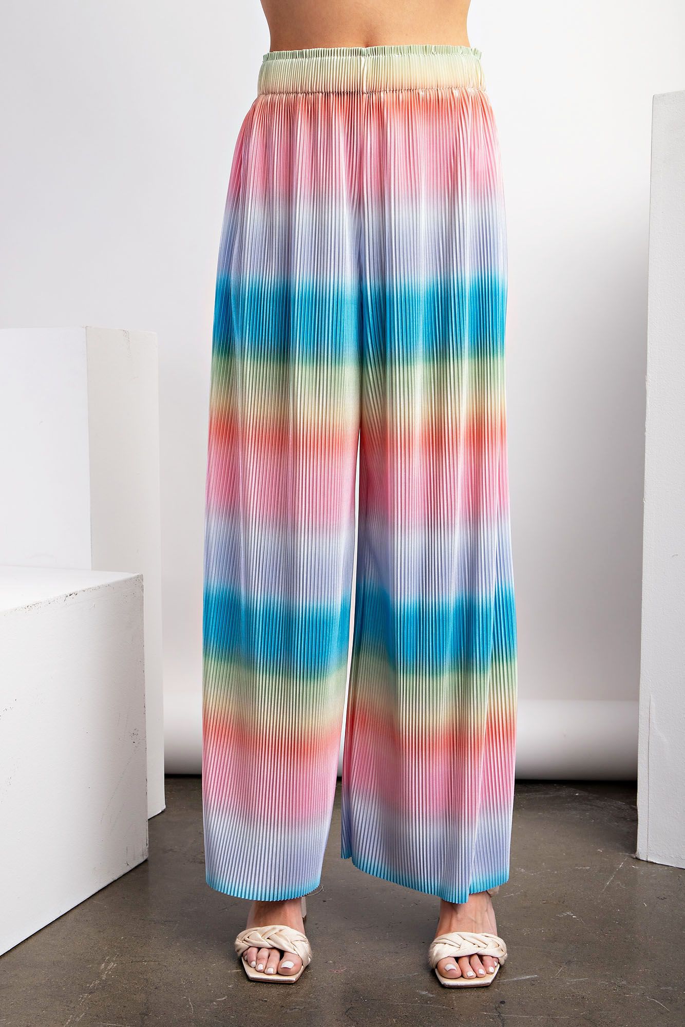 Easel Plus Ombre Print Pleated Satin Lounge Pants