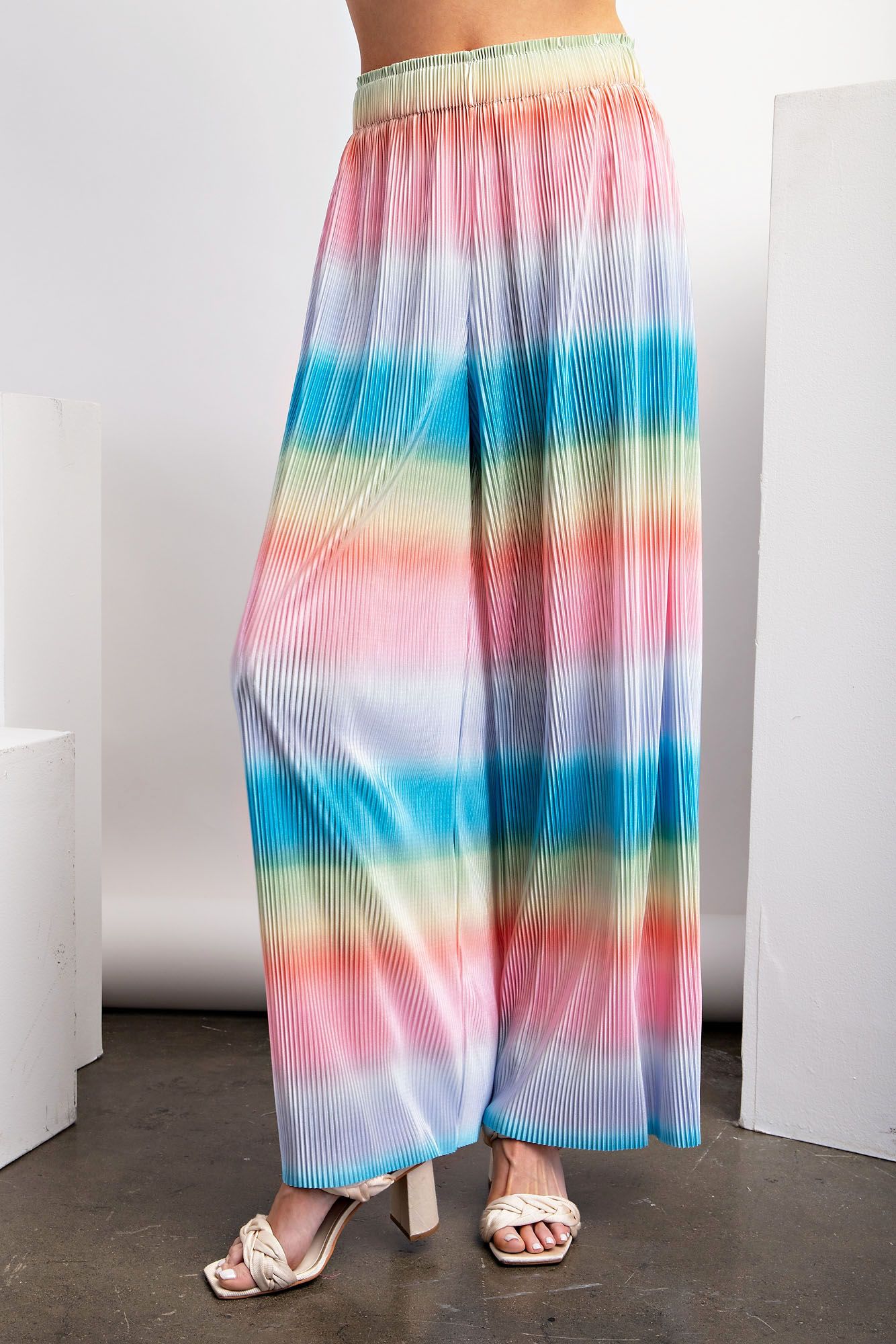 Easel Plus Ombre Print Pleated Satin Lounge Pants