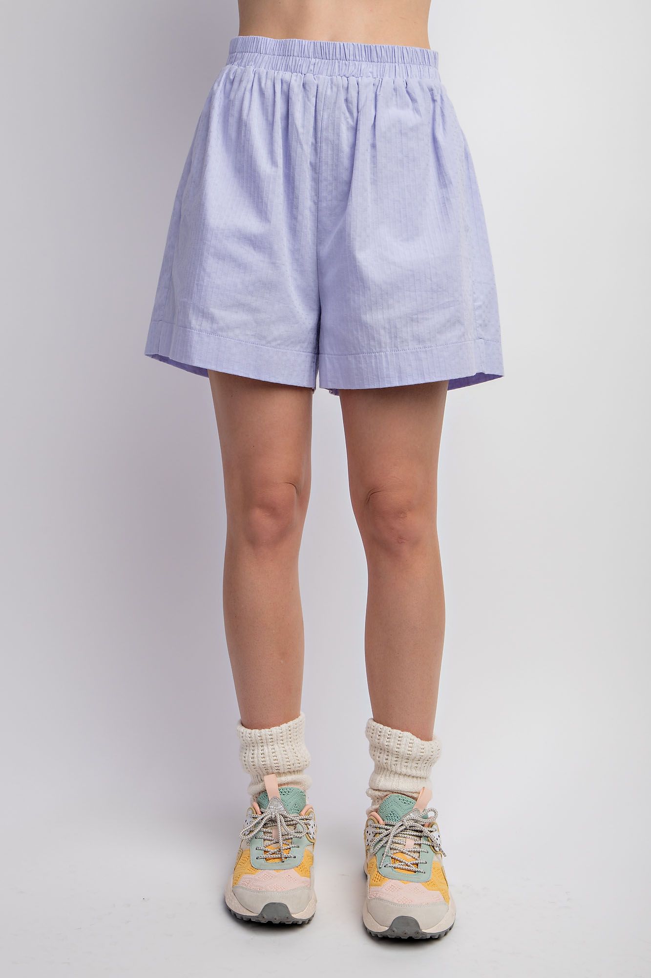 Easel Plus Textured Elastic Waistband Voile Short Pants