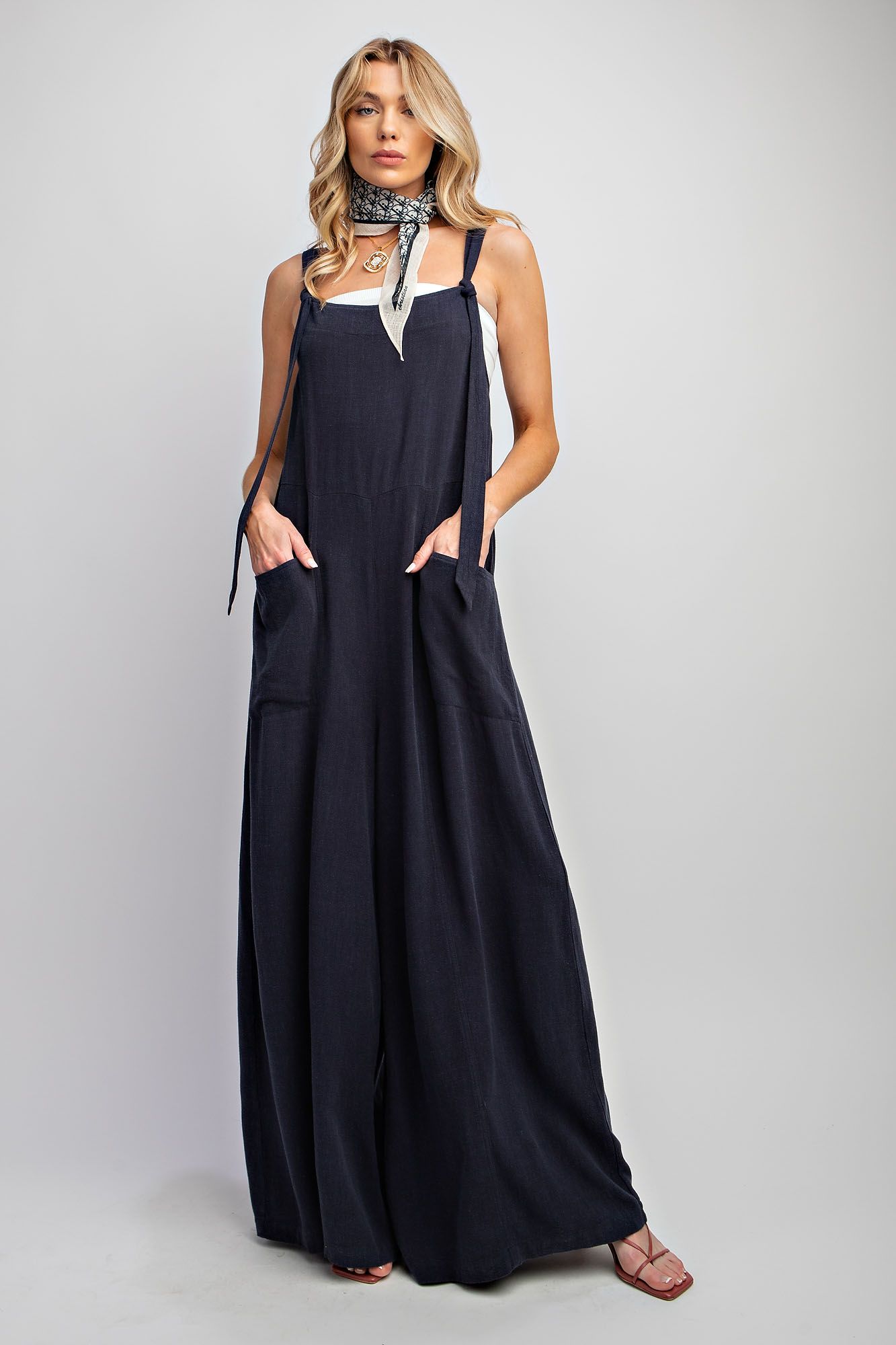 Easel Plus Poly Linen Wide Leg Jumpsuit Pants