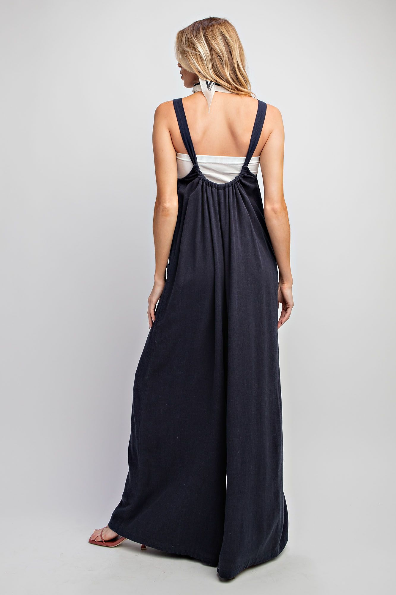 Easel Plus Poly Linen Wide Leg Jumpsuit Pants