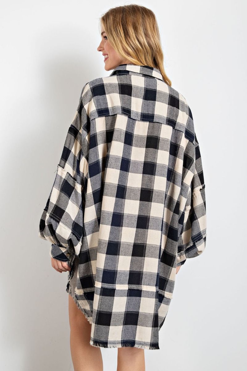 Easel Plus Plaid Print Oversized Shirt Dress Tops