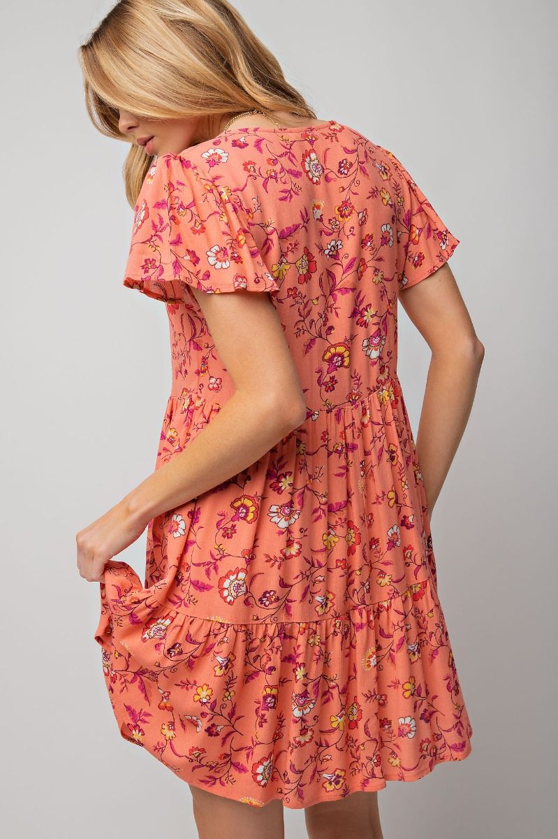 Easel Plus Printed Rayon Wing Sleeves Gauze Dress