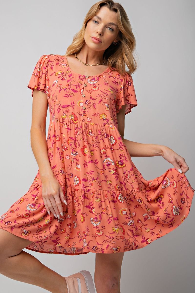 Easel Plus Printed Rayon Wing Sleeves Gauze Dress
