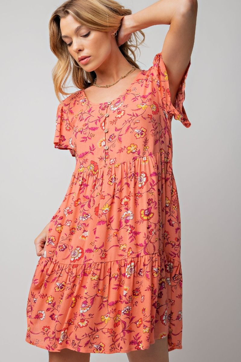 Easel Plus Printed Rayon Wing Sleeves Gauze Dress