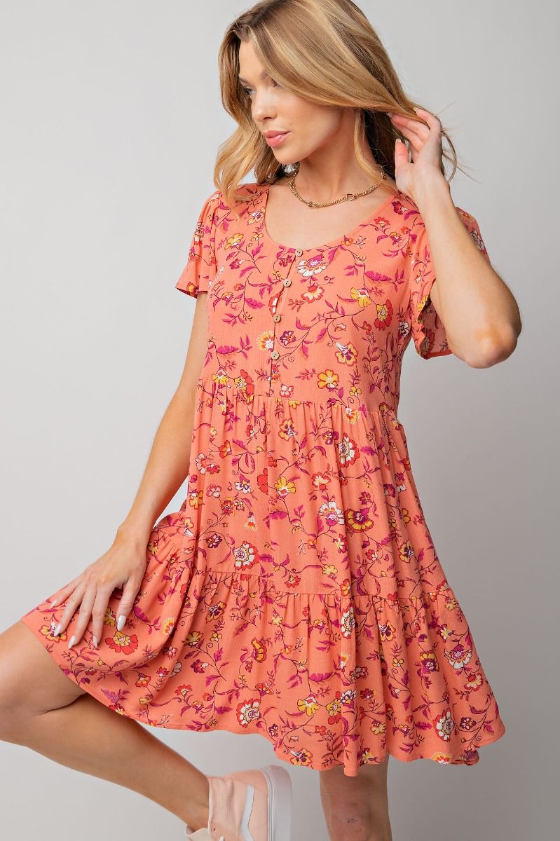 Easel Plus Printed Rayon Wing Sleeves Gauze Dress