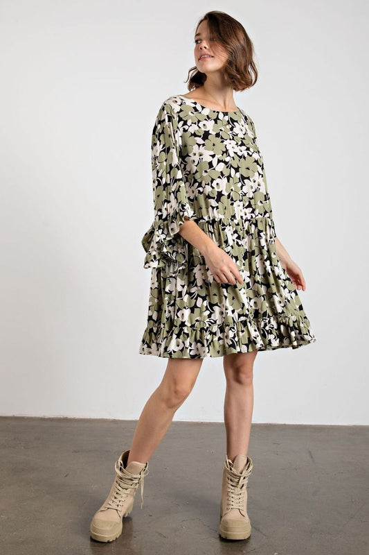 Easel Plus Floral Printed Challis Loose Fit Dress