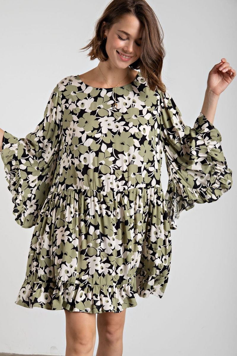 Easel Plus Floral Printed Challis Loose Fit Dress