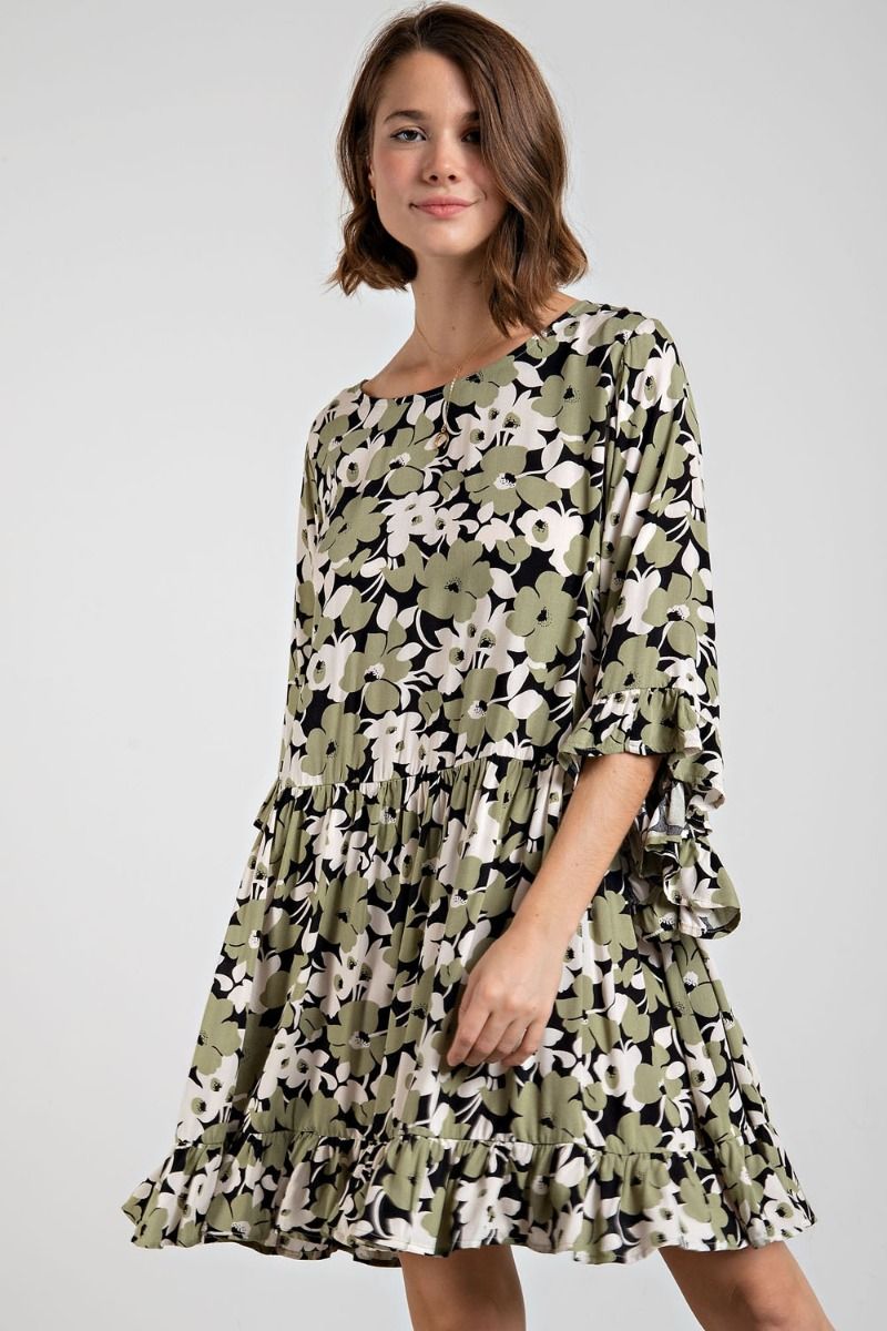 Easel Plus Floral Printed Challis Loose Fit Dress