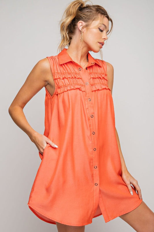 Easel Plus Silky Challis Sleeveless Collared Dress