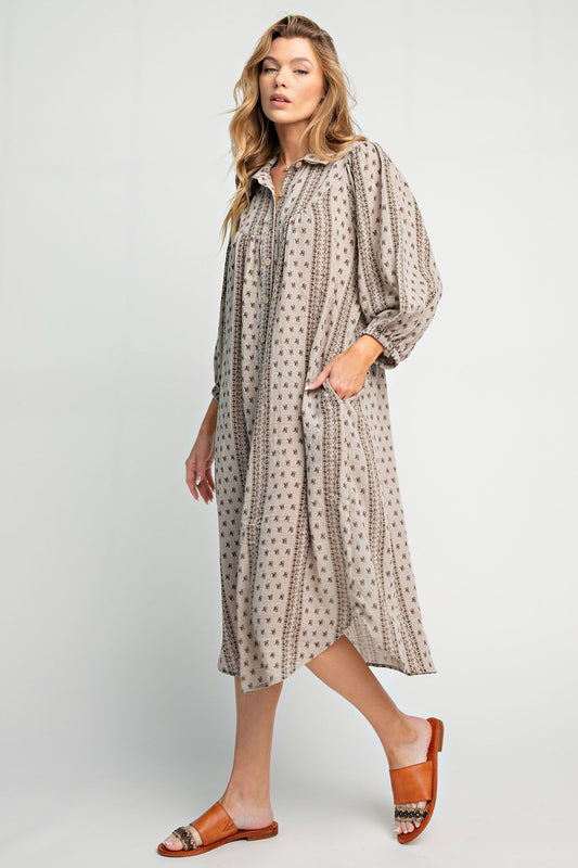 Easel Plus Cotton Gauze Button Down Round Bottom Hem Dress