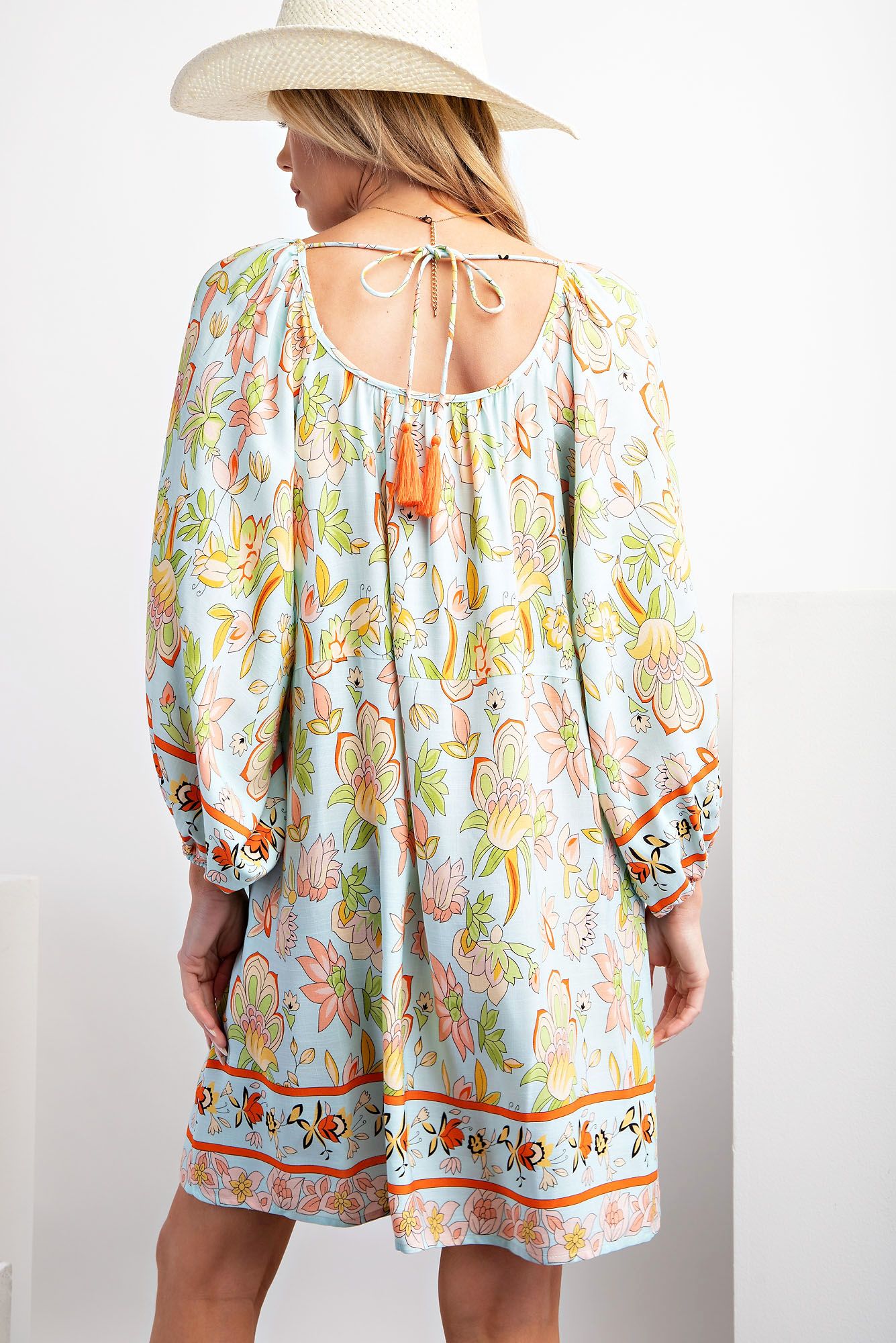 Easel Plus Border Printed Babydoll Woven Square Neck Dress