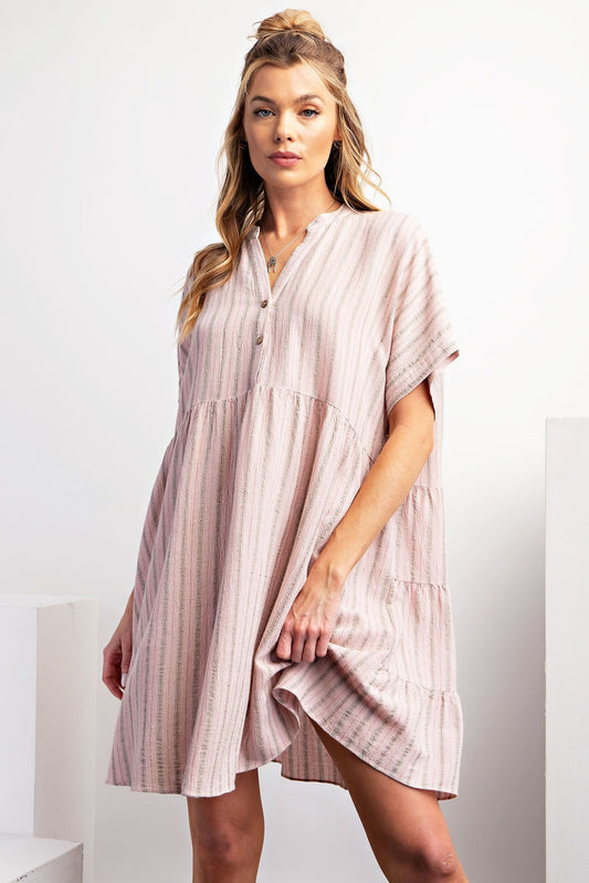 Easel Plus Stripe Linen Mineral Washed Babydoll Tunic Dress