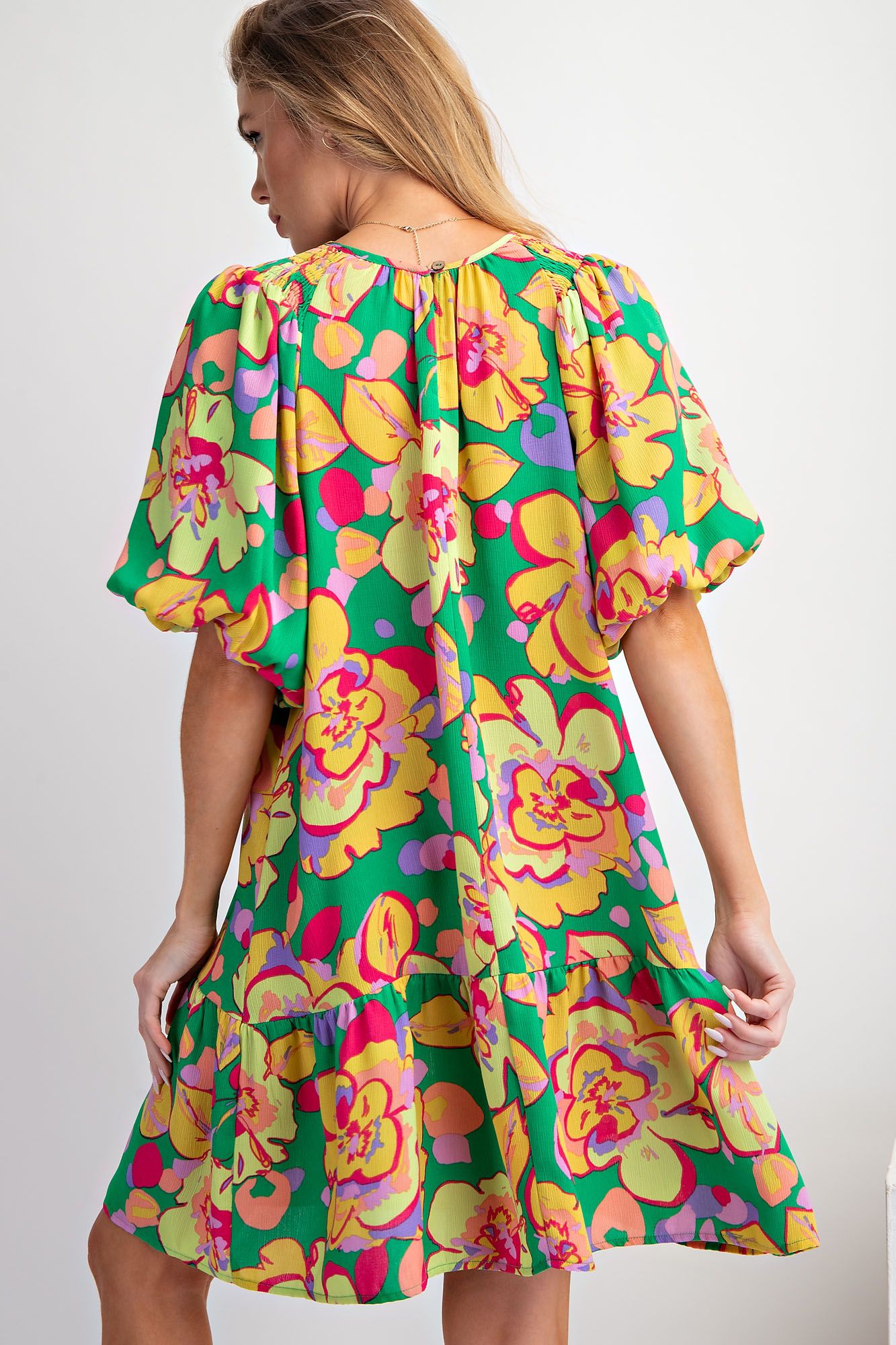 Easel Plus Tropical Print Blink Ruffle Bottom Dress