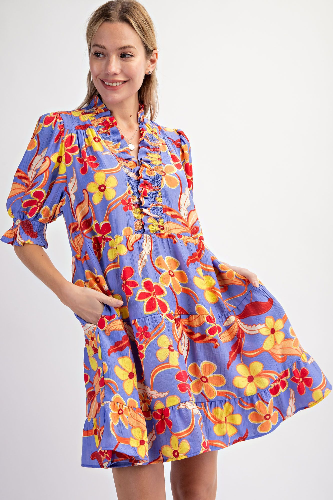 Easel Plus Floral Printed Peach Blossom Loose Fit Dress