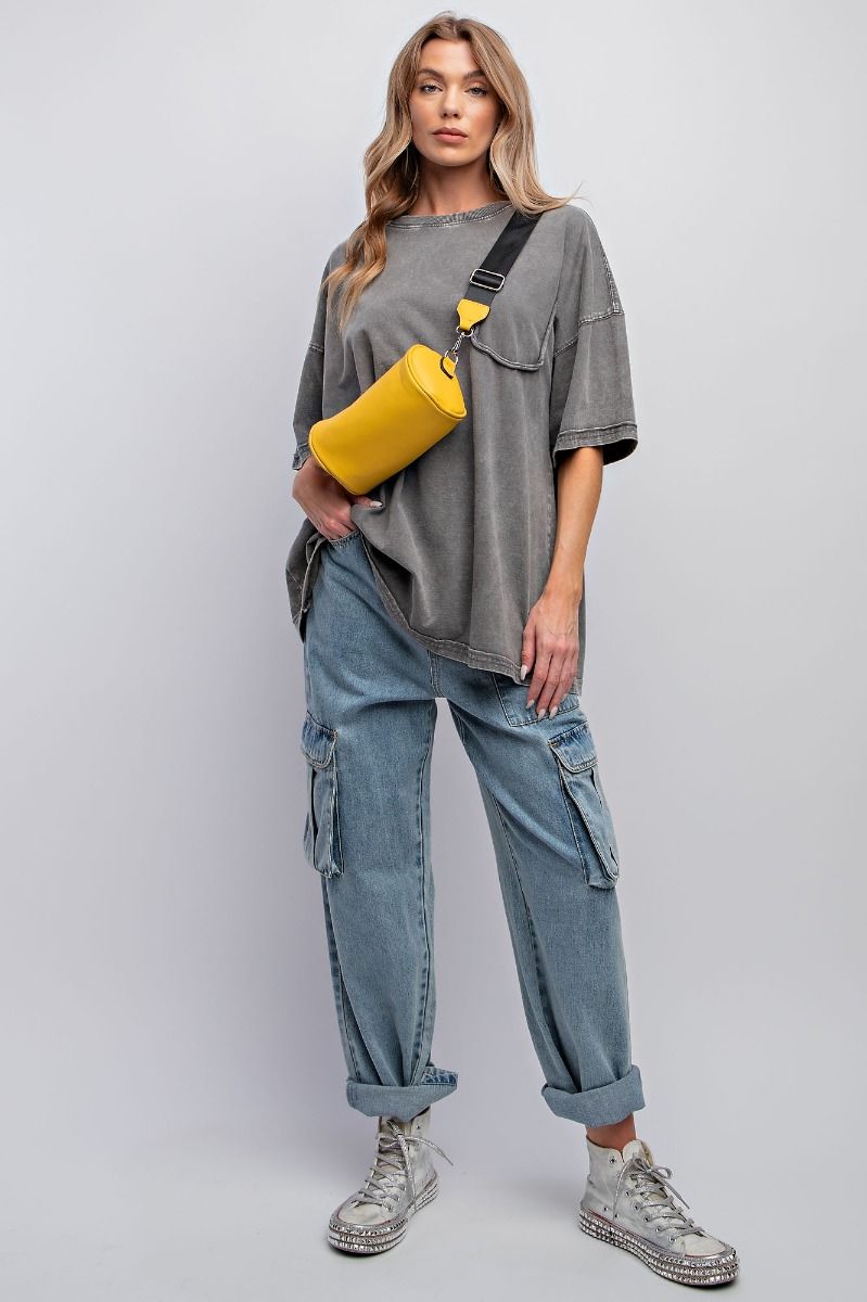 Easel Plus Mineral Washed Cotton Jersey Boxy Tunic Tops