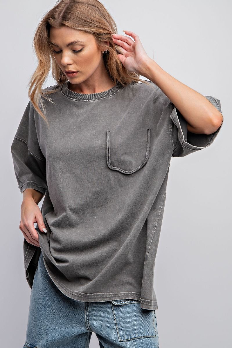 Easel Plus Mineral Washed Cotton Jersey Boxy Tunic Tops