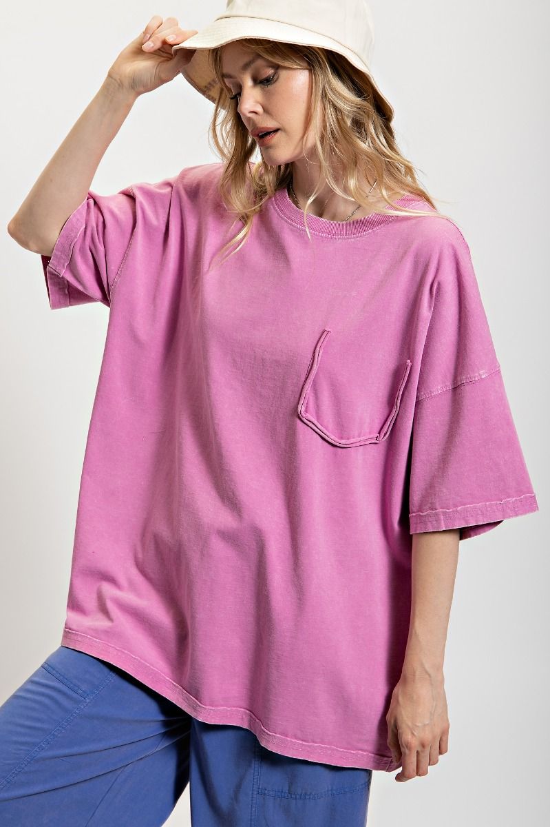 Easel Plus Mineral Washed Cotton Jersey Boxy Tunic Tops