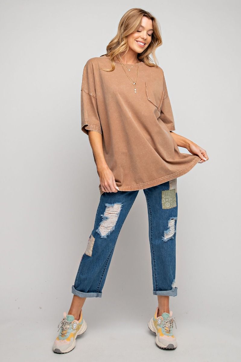 Easel Plus Mineral Washed Cotton Jersey Boxy Tunic Tops