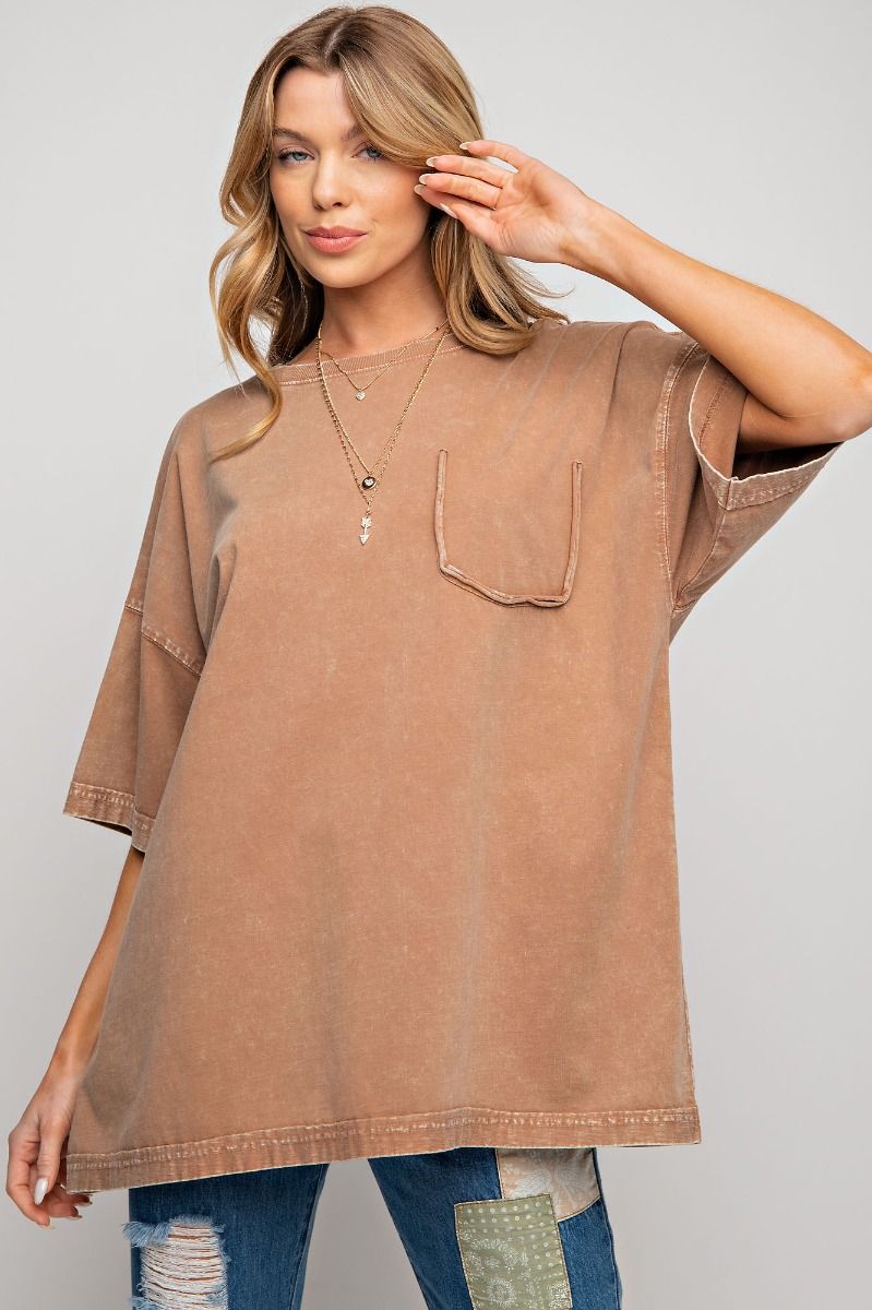 Easel Plus Mineral Washed Cotton Jersey Boxy Tunic Tops