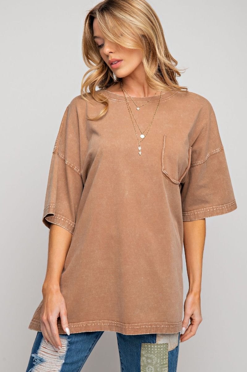 Easel Plus Mineral Washed Cotton Jersey Boxy Tunic Tops