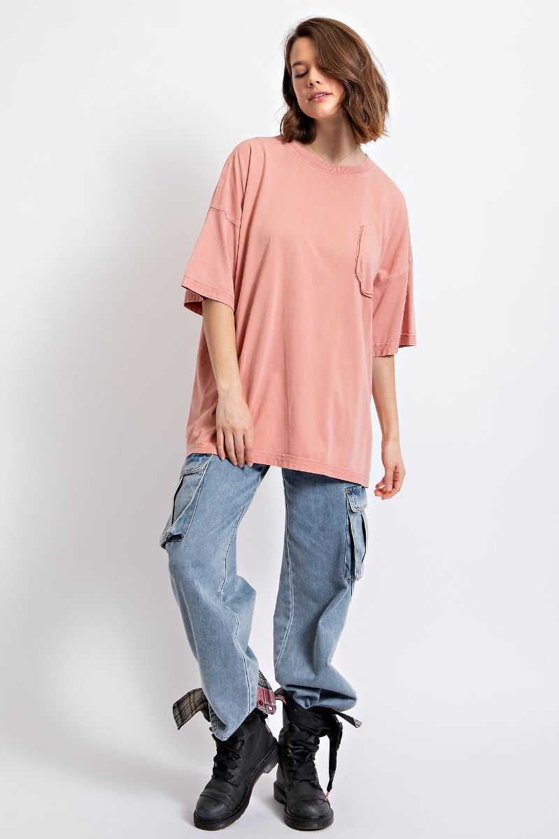 Easel Plus Mineral Washed Cotton Jersey Boxy Tunic Tops