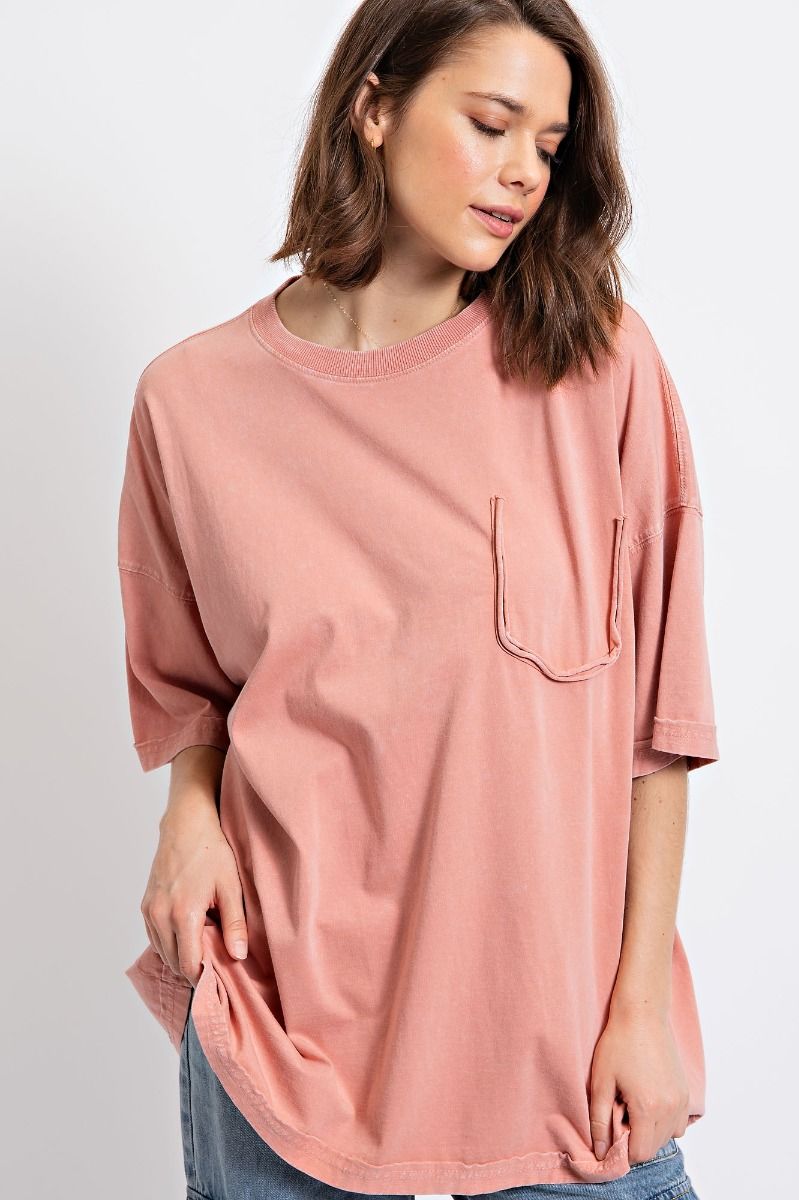 Easel Plus Mineral Washed Cotton Jersey Boxy Tunic Tops