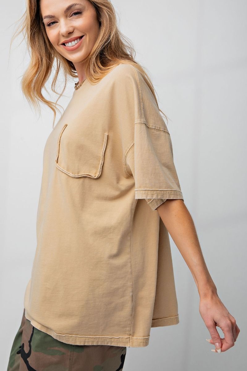 Easel Plus Mineral Washed Cotton Jersey Boxy Tunic Tops