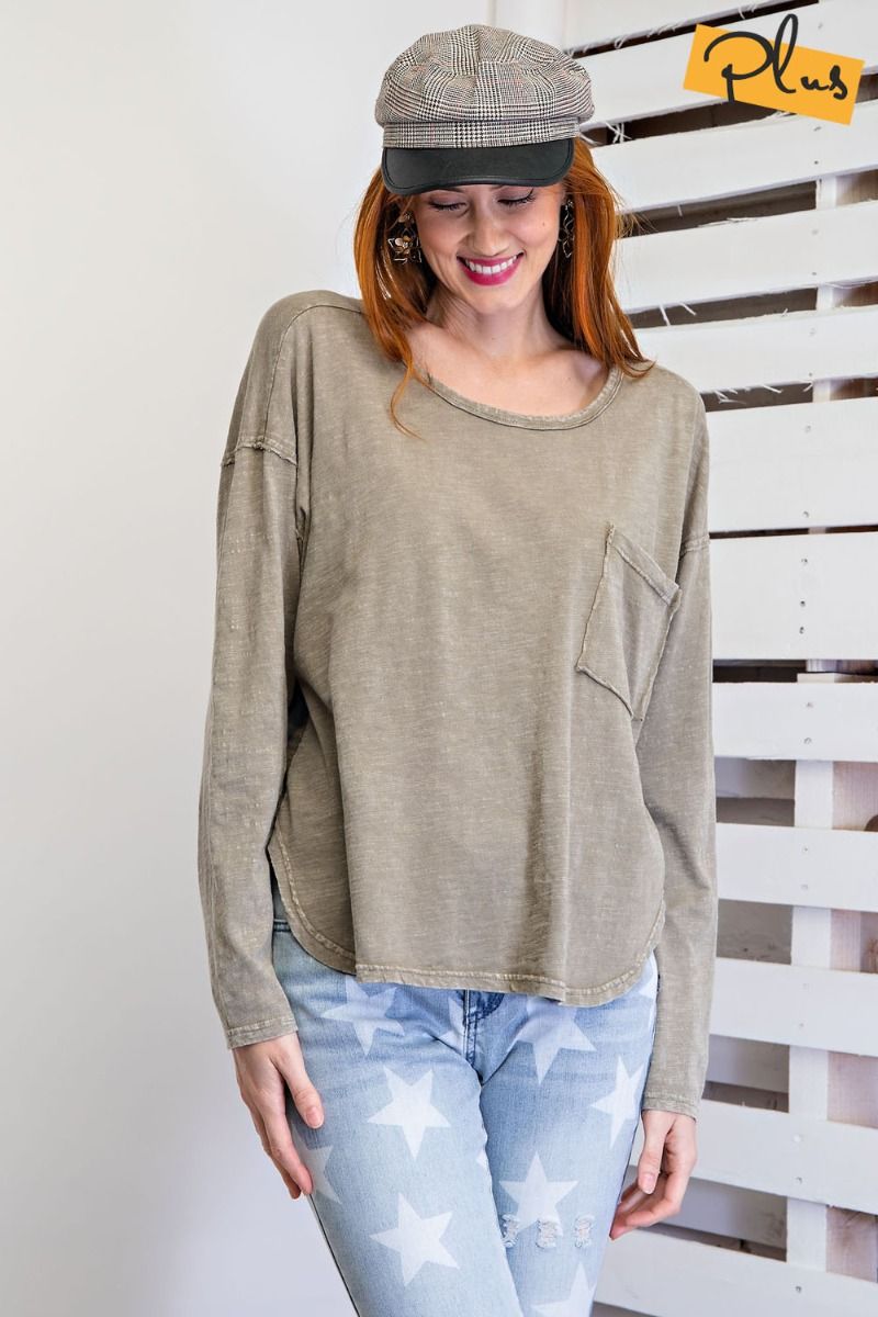 Easel Plus Plaid Printed Cotton Slub Mineral Washed Tops