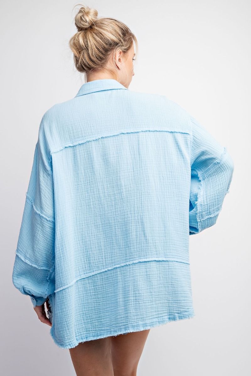 Easel Plus Cotton Gauze Loose Fit Raw Hemline Shirt Tops