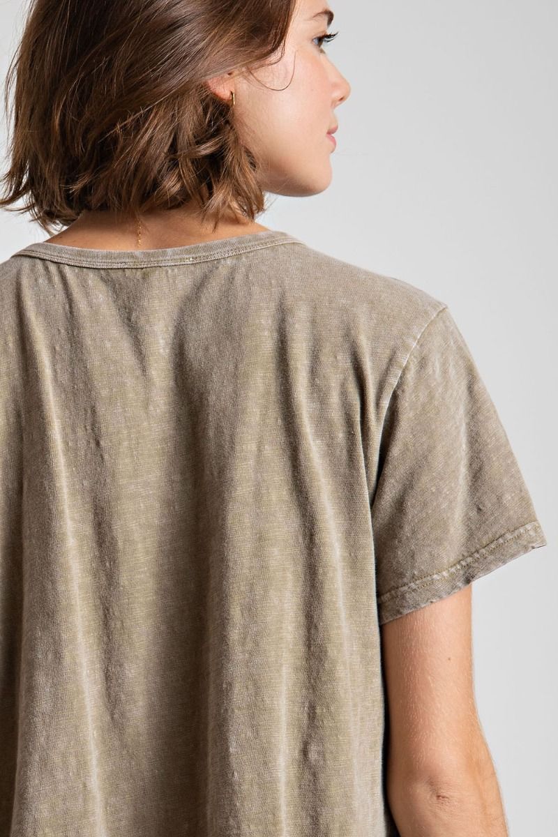 Easel Plus Washed Cotton Slub Shark Bite Bottom Hem Tops