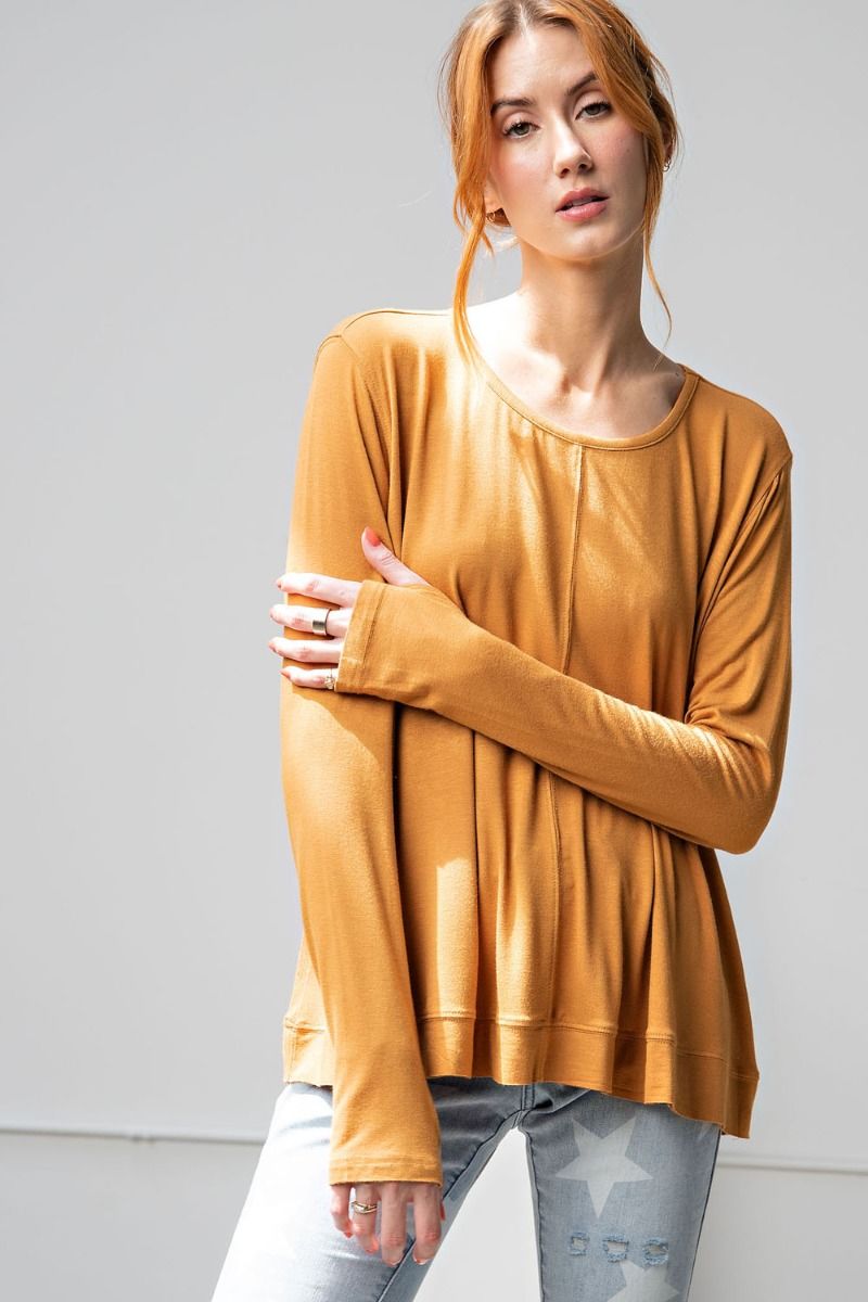Easel Plus Long Sleeves Boxy Knit Loose Fit Tops
