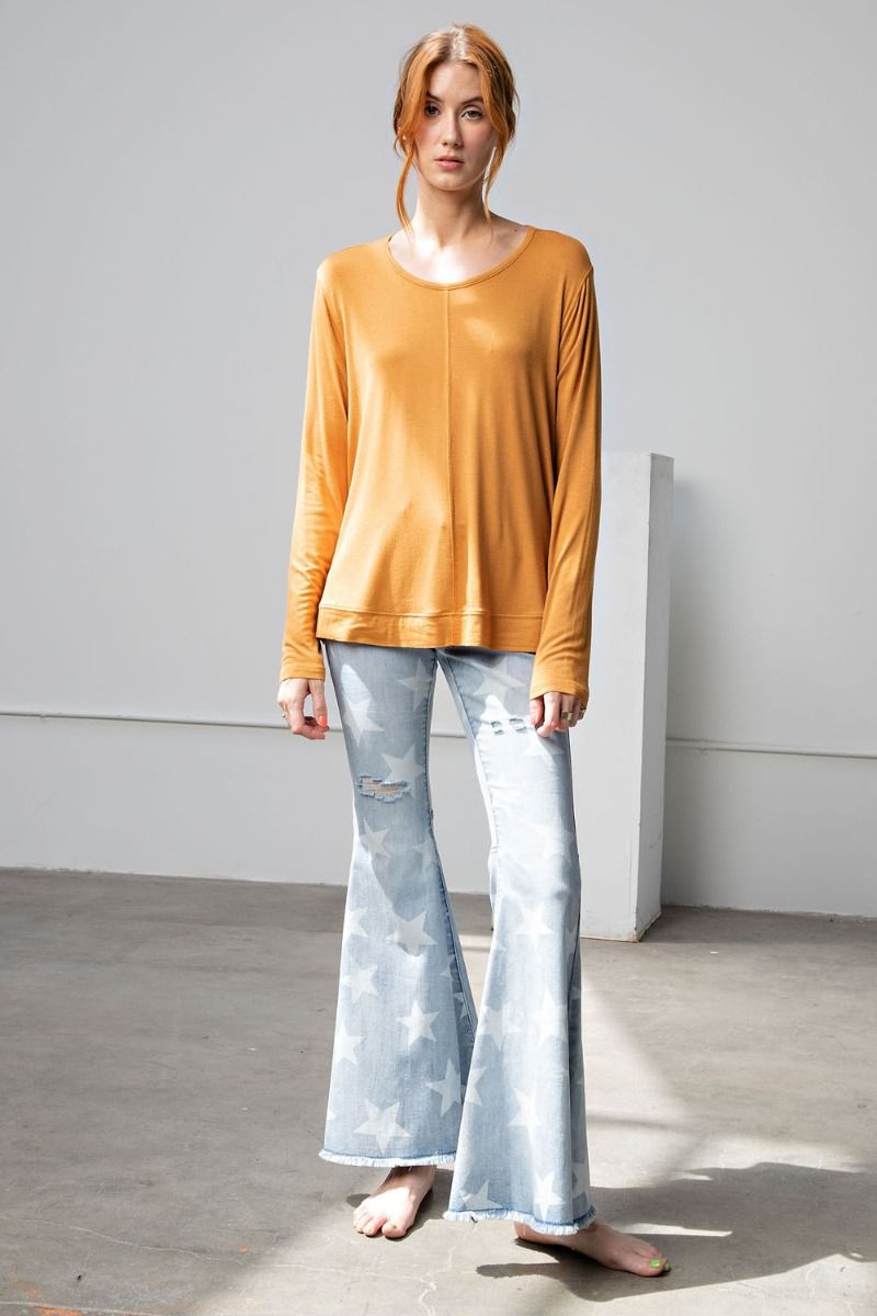 Easel Plus Long Sleeves Boxy Knit Loose Fit Tops