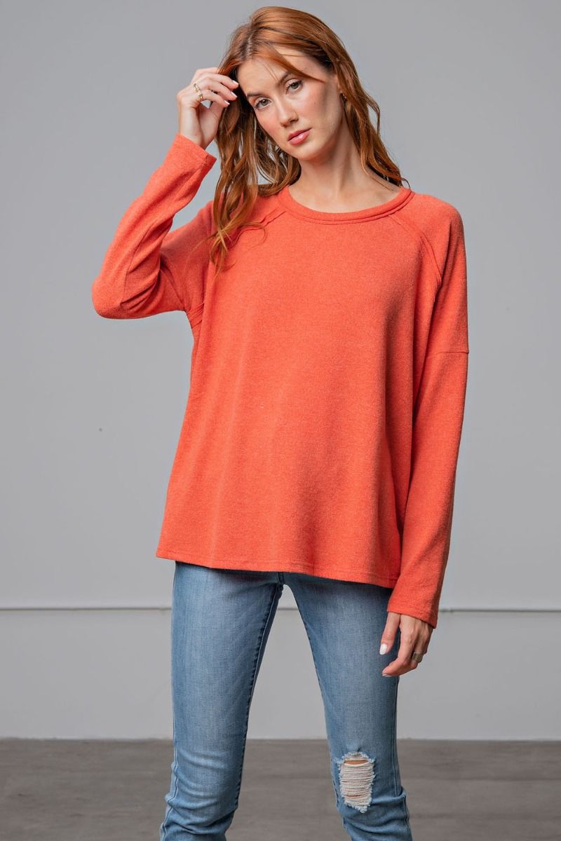 Easel Plus Brushed Hacci Loose Fit Slouchy Tops
