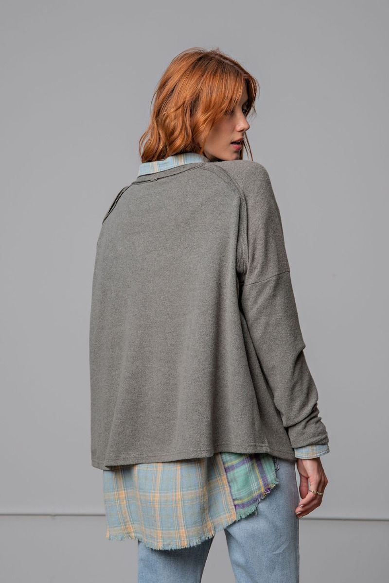 Easel Plus Brushed Hacci Loose Fit Slouchy Tops