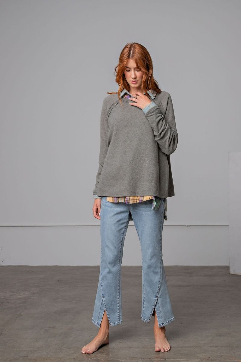 Easel Plus Brushed Hacci Loose Fit Slouchy Tops