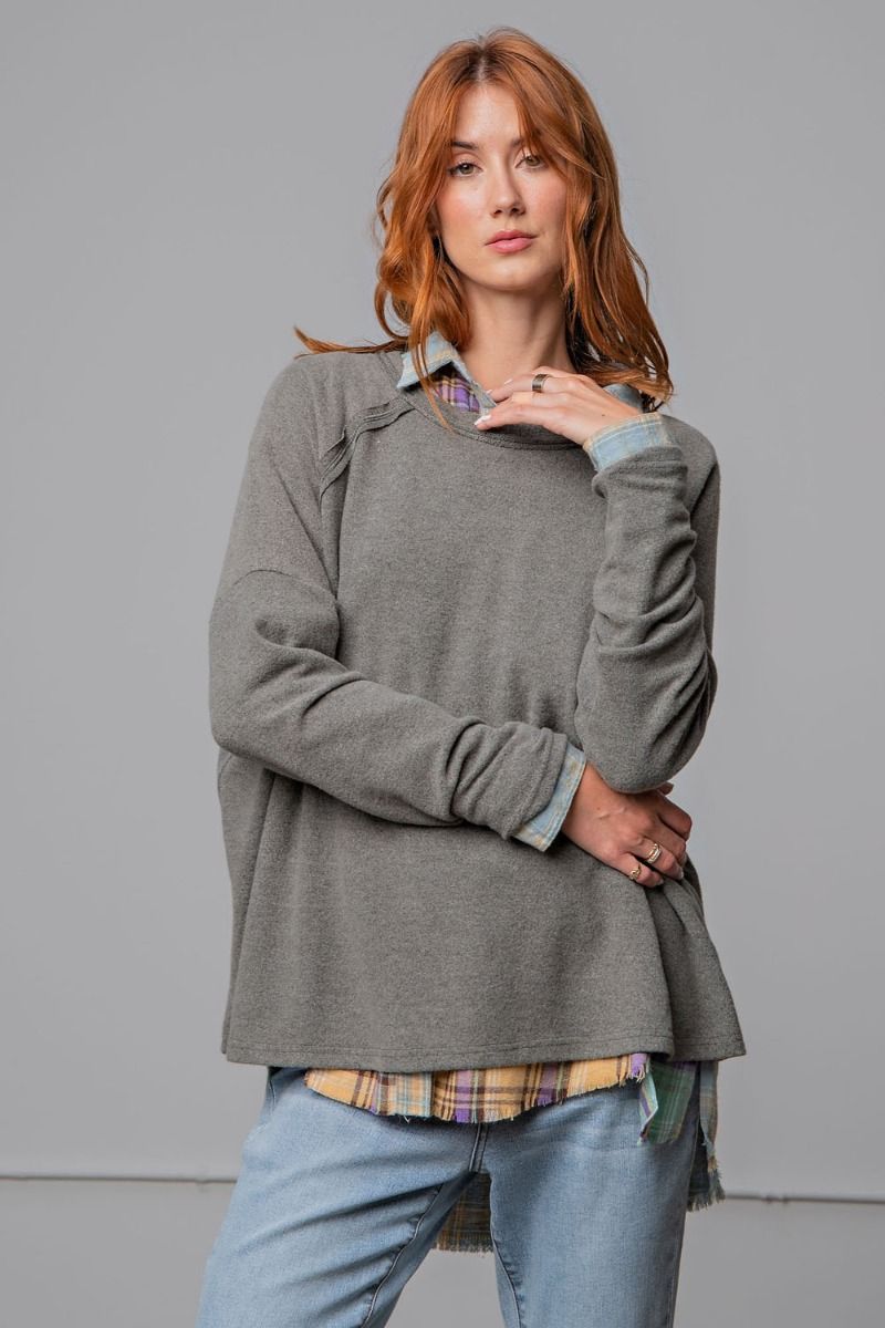 Easel Plus Brushed Hacci Loose Fit Slouchy Tops