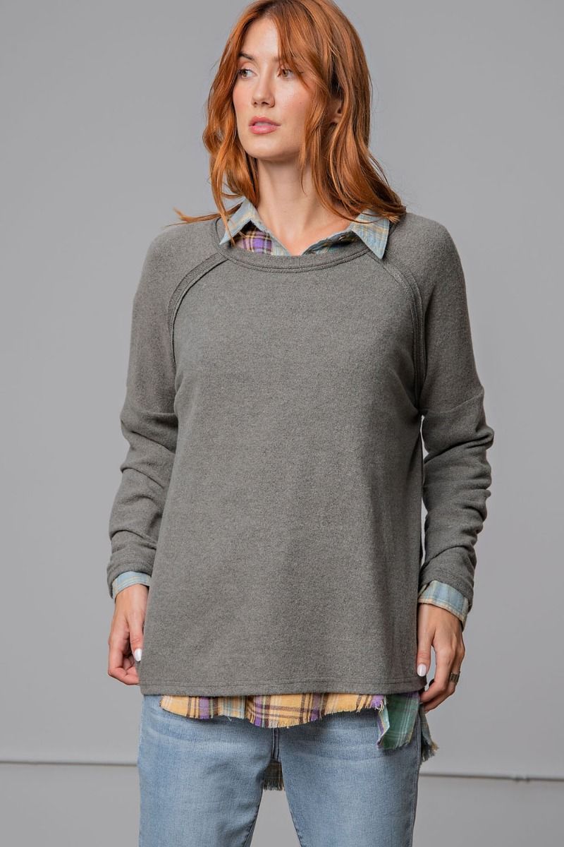 Easel Plus Brushed Hacci Loose Fit Slouchy Tops