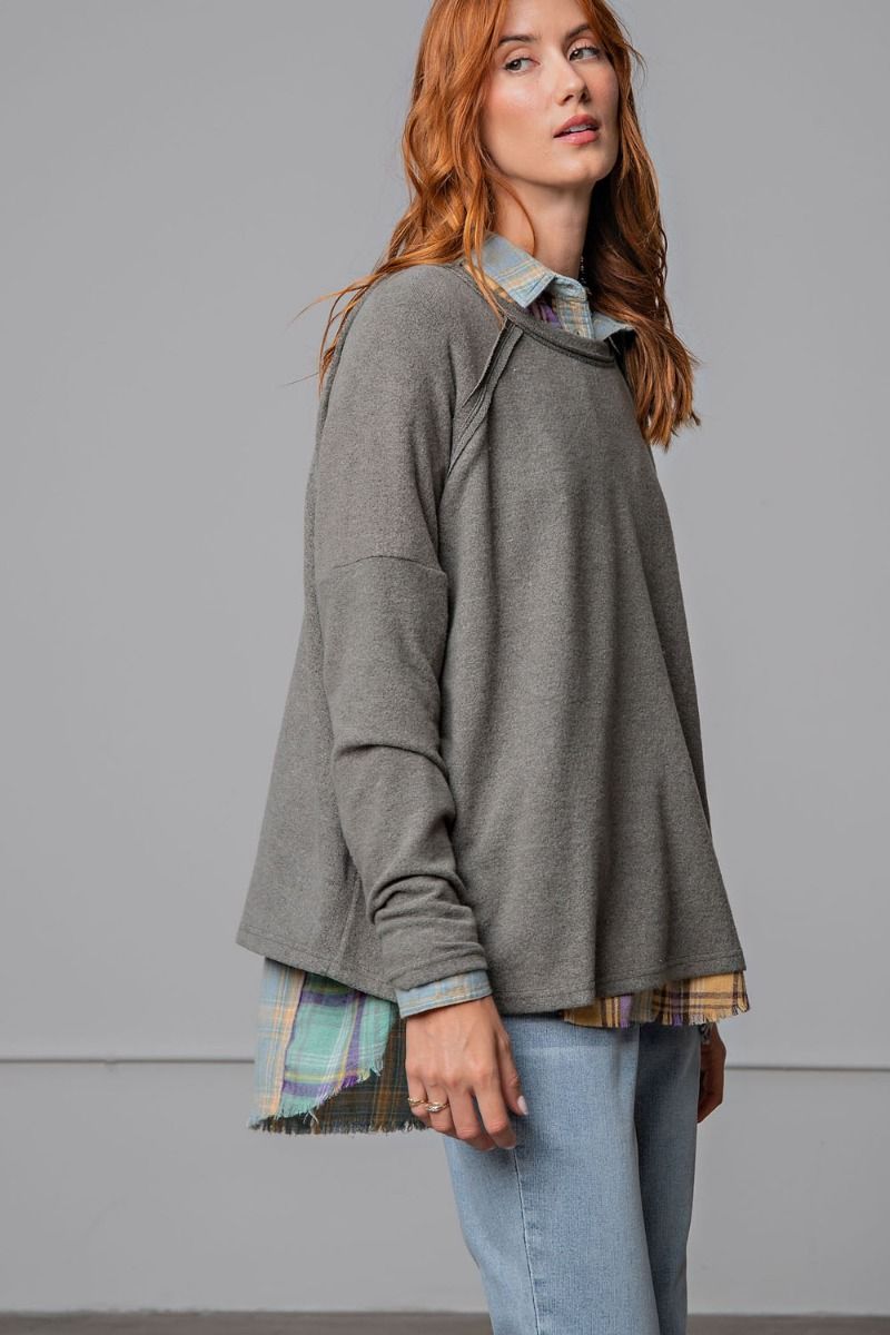 Easel Plus Brushed Hacci Loose Fit Slouchy Tops