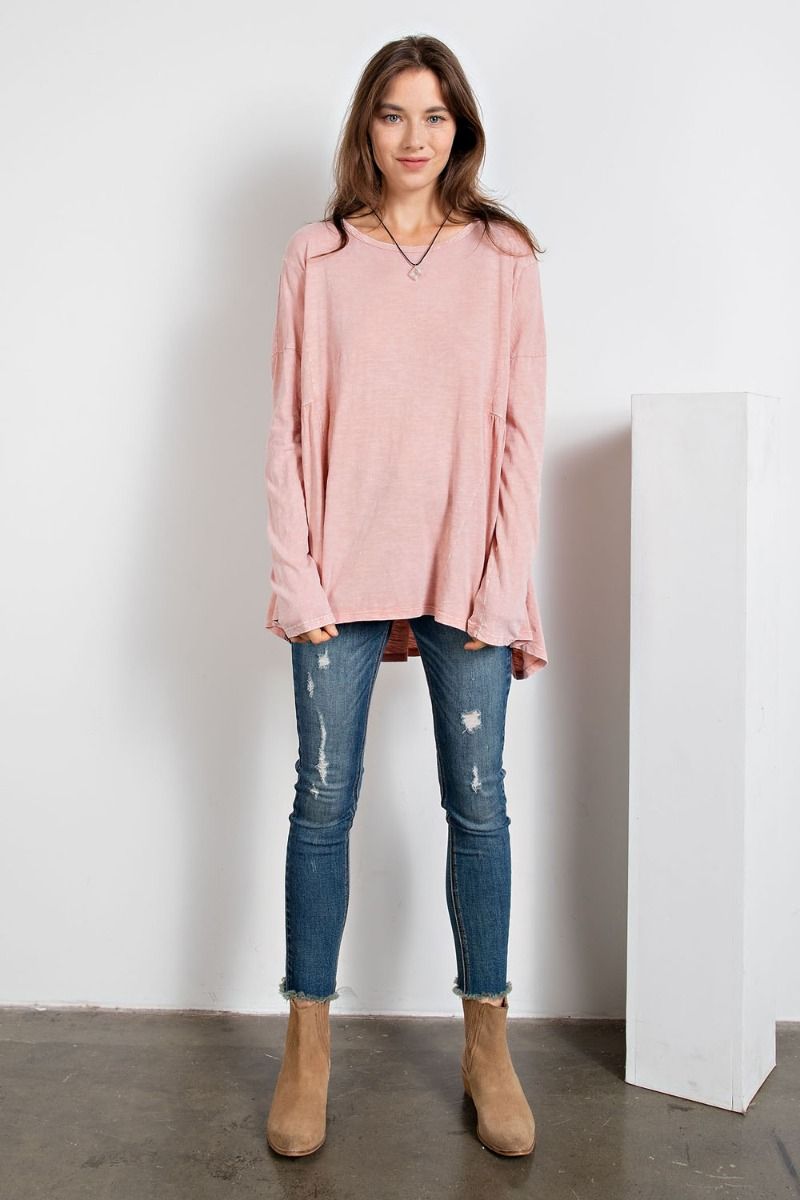 Easel Plus Washed Cotton Rounded Neck Tunic Tops