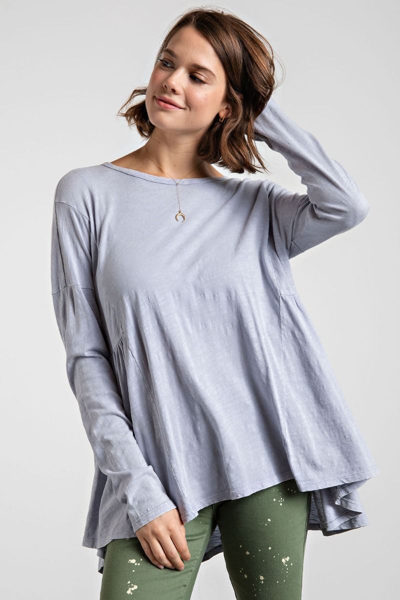 Easel Plus Washed Cotton Rounded Neck Tunic Tops